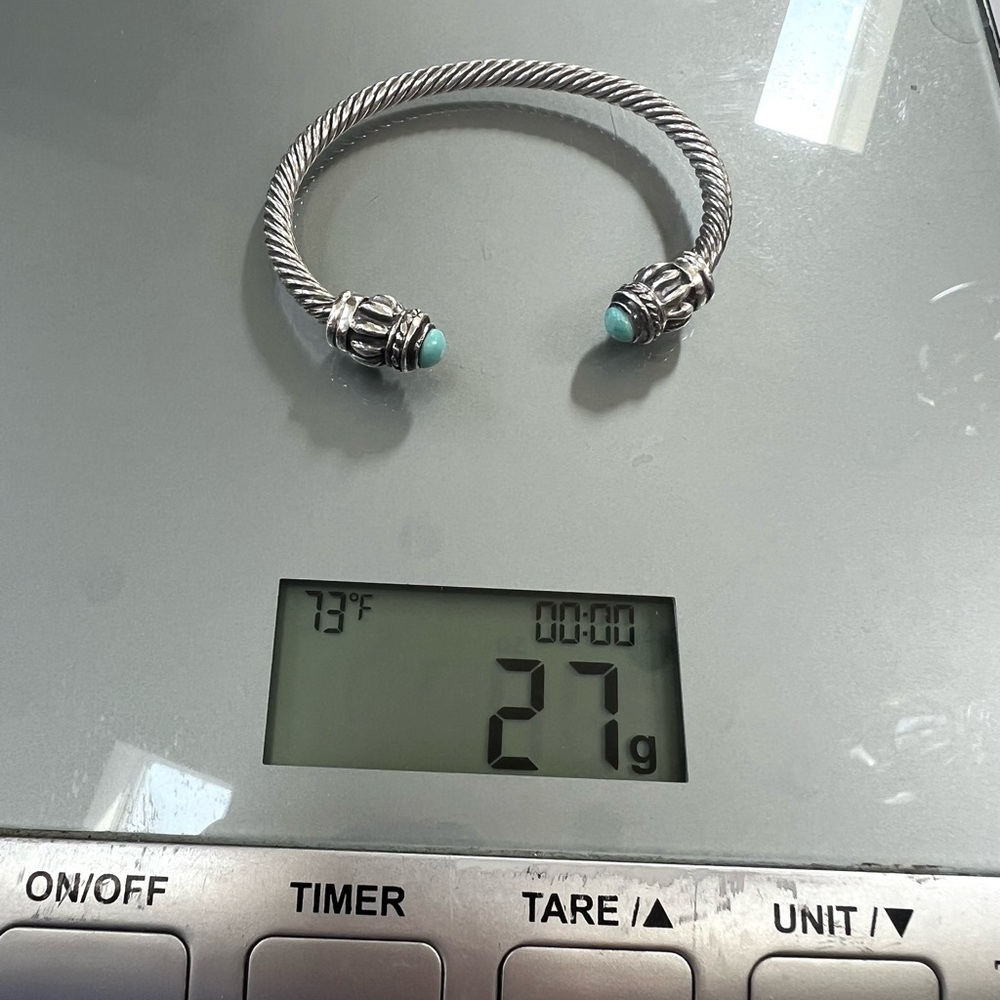 Vintage Sterling Silver Cable Turquoise Bracelet Cuff - Picture 15 of 16